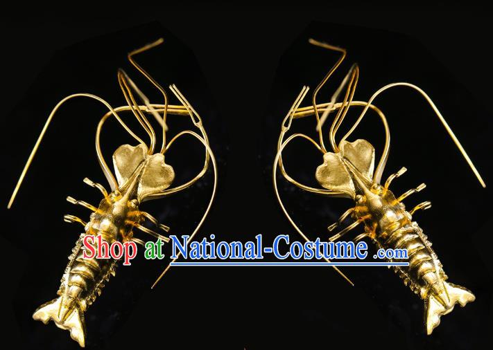 China Traditional Golden Shrimp Hair Accessories Handmade Ancient Empress Hair Sticks Ming Dynasty Hairpins for Women