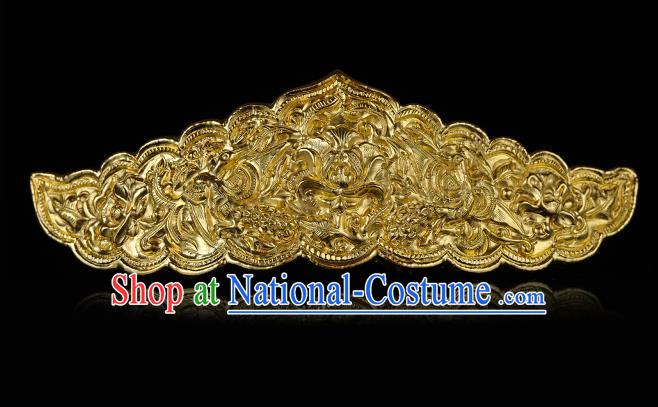 China Traditional Court Queen Hair Accessories Handmade Ancient Empress Hairpin Ming Dynasty Golden Carving Peony Hair Crown for Women