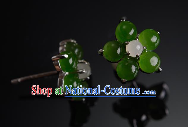 China Ancient Princess Jade Plum Blossom Ear Jewelry Accessories Traditional Qing Dynasty Earrings