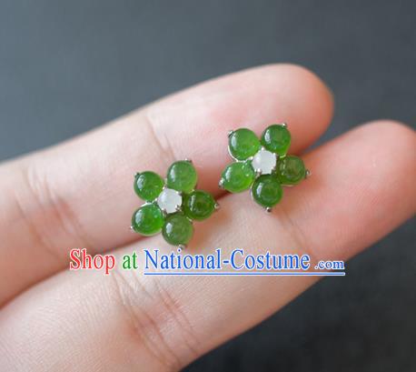 China Ancient Princess Jade Plum Blossom Ear Jewelry Accessories Traditional Qing Dynasty Earrings