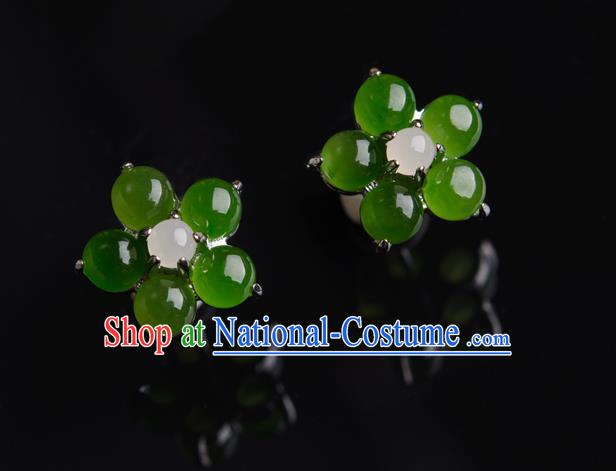 China Ancient Princess Jade Plum Blossom Ear Jewelry Accessories Traditional Qing Dynasty Earrings