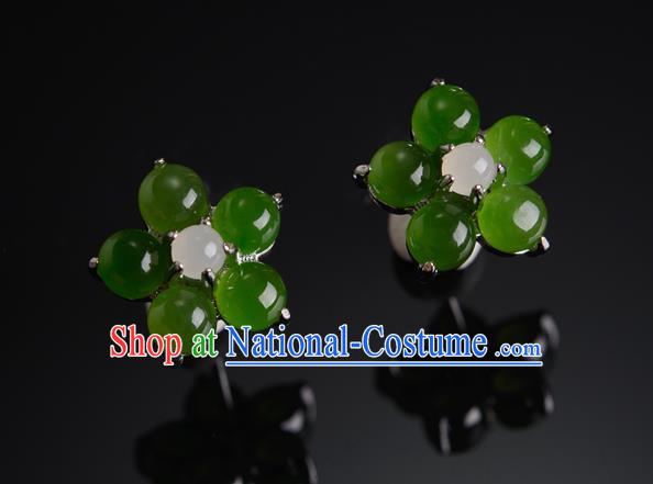 China Ancient Princess Jade Plum Blossom Ear Jewelry Accessories Traditional Qing Dynasty Earrings