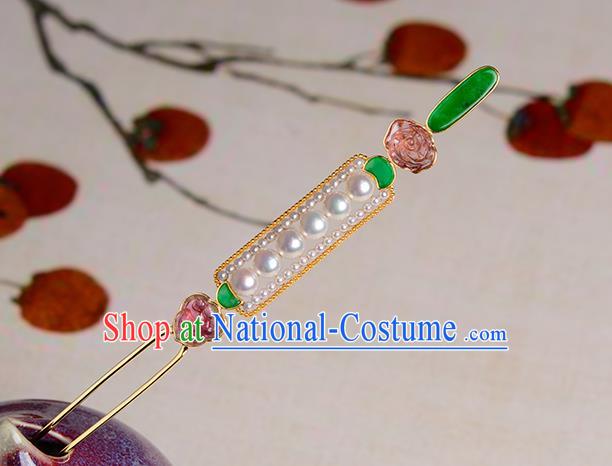 China Hanfu K Gold Hair Stick Traditional Ancient Imperial Concubine Hair Accessories Qing Dynasty Pearls Gems Hairpin