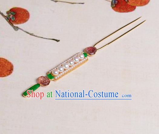 China Hanfu K Gold Hair Stick Traditional Ancient Imperial Concubine Hair Accessories Qing Dynasty Pearls Gems Hairpin