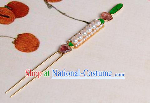 China Hanfu K Gold Hair Stick Traditional Ancient Imperial Concubine Hair Accessories Qing Dynasty Pearls Gems Hairpin