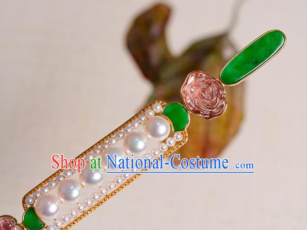 China Hanfu K Gold Hair Stick Traditional Ancient Imperial Concubine Hair Accessories Qing Dynasty Pearls Gems Hairpin