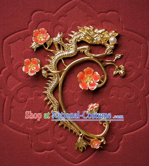 China Ancient Empress Gilding Dragon Ear Jewelry Accessories Traditional Qing Dynasty Queen Earrings