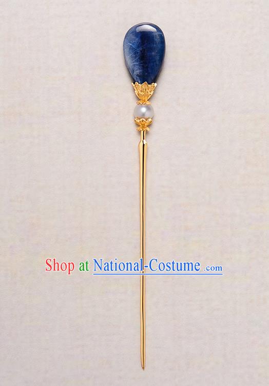 China Hanfu Gilding Hair Stick Traditional Ming Dynasty Kyanite Hairpin Ancient Noble Woman Hair Accessories