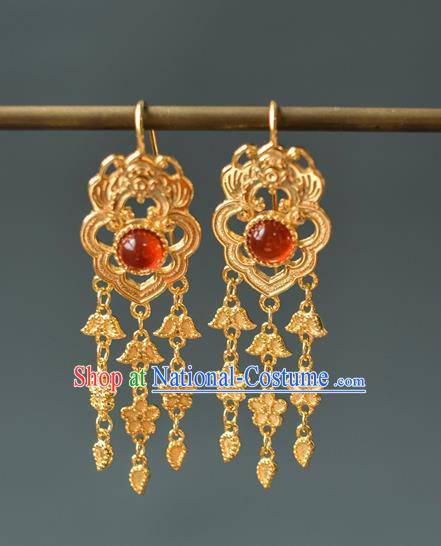 China Traditional Qing Dynasty Princess Agate Earrings Ancient Gilding Bat Ear Jewelry Accessories