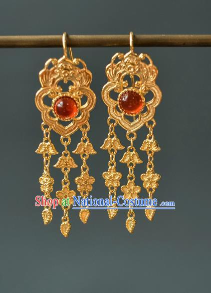 China Traditional Qing Dynasty Princess Agate Earrings Ancient Gilding Bat Ear Jewelry Accessories