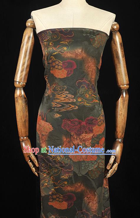 Top Chinese Traditional Flowers Pattern Silk Drapery Cheongsam Fabric Atrovirens Gambiered Guangdong Gauze