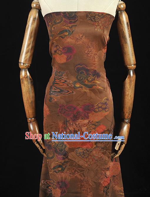 Top Chinese Cheongsam Fabric Brown Gambiered Guangdong Gauze Traditional Flowers Pattern Silk Drapery