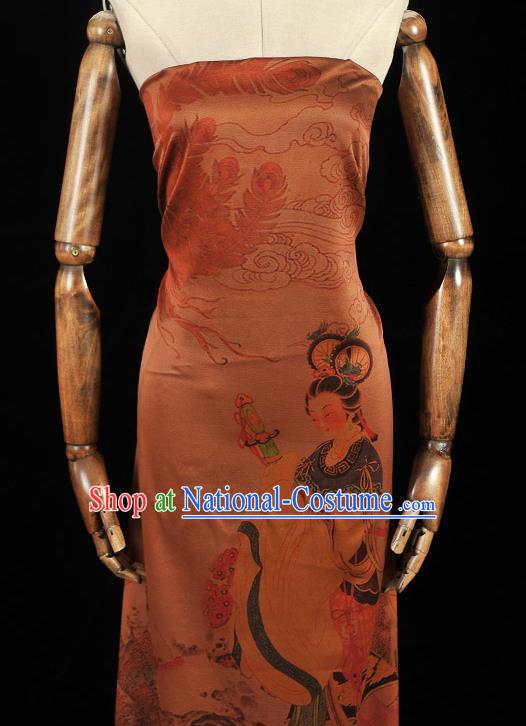 China Traditional Goddess Pattern Silk Fabric Classical Gambiered Guangdong Gauze Cheongsam Cloth