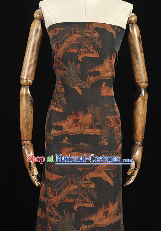 Top Chinese Cheongsam Black Gambiered Guangdong Gauze Fabric Traditional Winding Corridor Pattern Silk Drapery