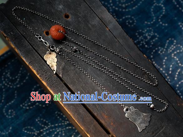 Handmade China Traditional Red Fish Necklace Pendant National Women Jewelry Silver Carving Accessories