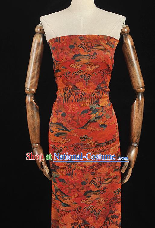 Top Red Satin Fabric Chinese Traditional Court Begonia Pattern Silk Drapery Cheongsam Gambiered Guangdong Gauze