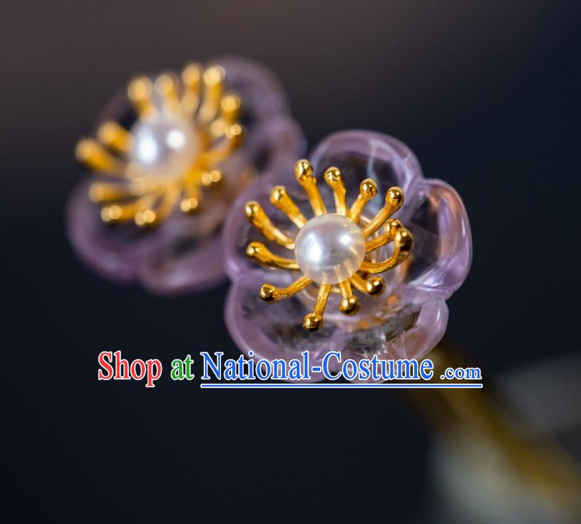 China Traditional Court Hanfu Hair Accessories Ming Dynasty Amethyst Hair Clip Ancient Princess Plum Blossom Hairpin