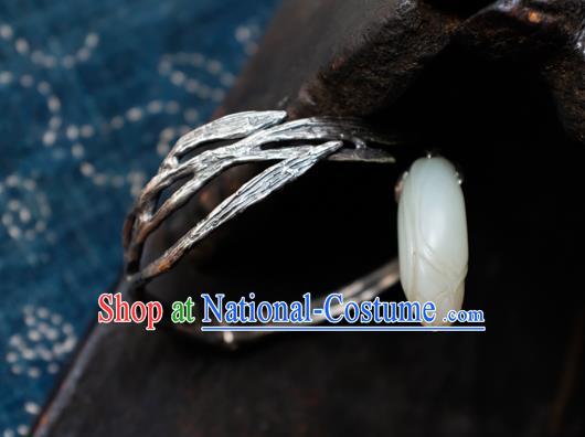 Chinese Traditional White Jade Mangnolia Jewelry Handmade Silver Bracelet Accessories