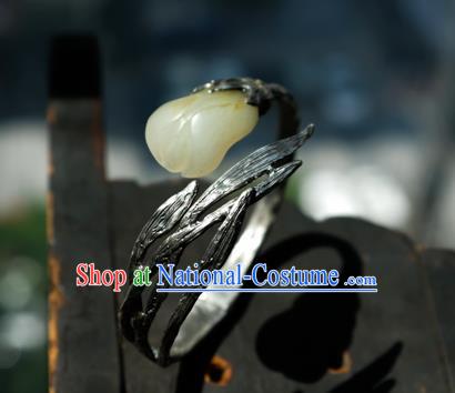 Chinese Handmade Silver Bracelet Accessories Traditional Yellow Jade Mangnolia Jewelry