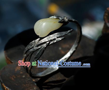 Chinese Handmade Silver Bracelet Accessories Traditional Yellow Jade Mangnolia Jewelry