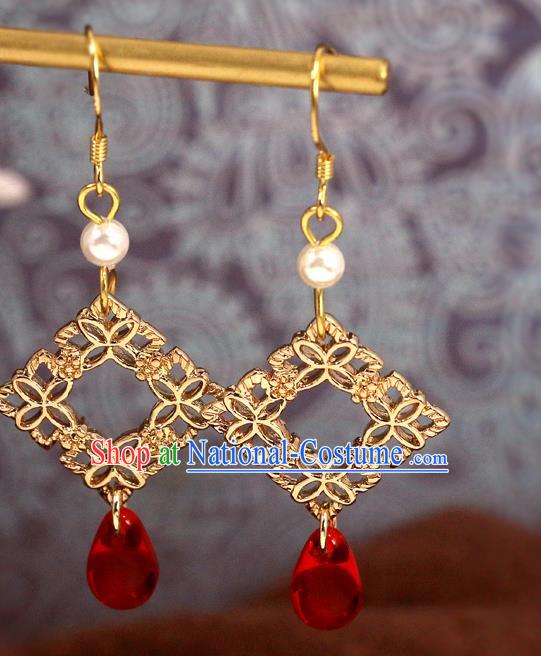 Handmade Chinese National Hanfu Jewelry Traditional New Year Ear Accessories Golden Earrings