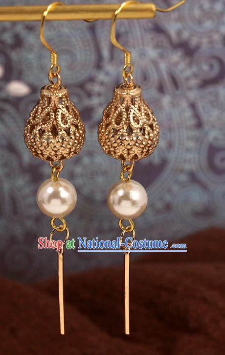 Handmade Chinese Traditional New Year Ear Accessories National Hanfu Jewelry Golden Lantern Earrings