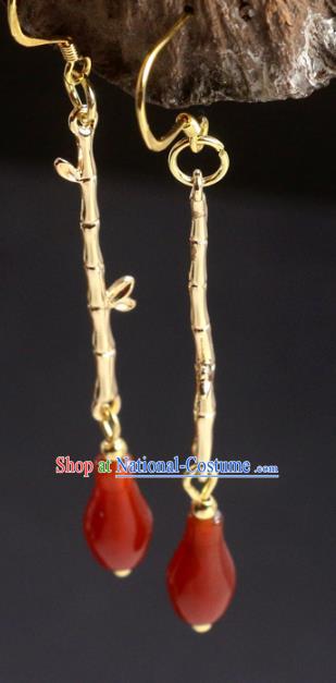 Handmade Chinese Traditional Golden Bamboo Ear Accessories National Hanfu Earrings