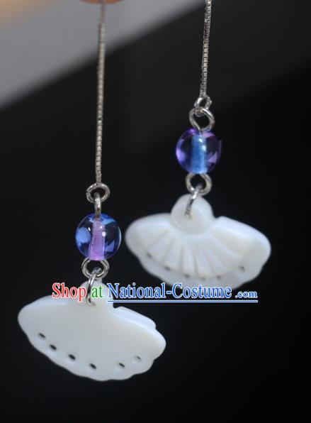 Handmade Chinese National Shell Fan Earrings Traditional Cheongsam Ear Accessories