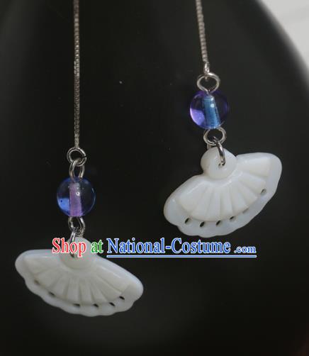 Handmade Chinese National Shell Fan Earrings Traditional Cheongsam Ear Accessories