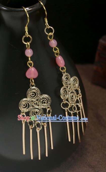 Handmade Chinese Traditional Cheongsam Classical Ear Accessories National Wedding Bride Golden Earrings