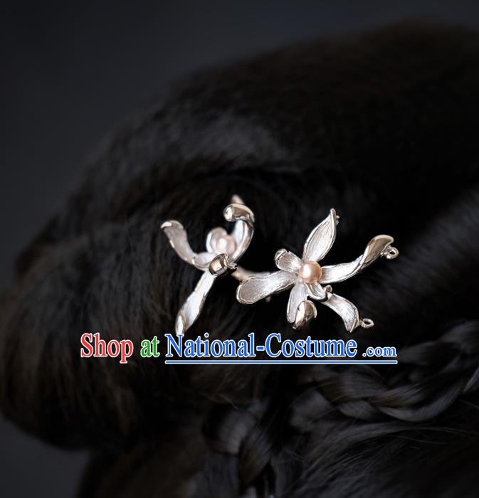 China Traditional Hanfu Pearls Hair Accessories Ancient Court Lady Hair Stick Ming Dynasty Orchid Hairpin