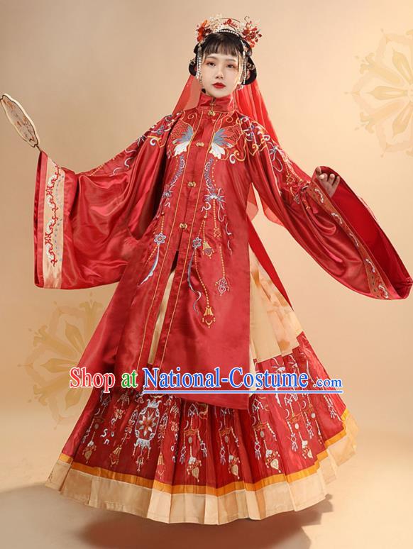 China Ancient Bride Wedding Red Hanfu Dress Traditional Ming Dynasty Royal Princess Historical Clothing for Women