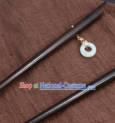 China Classical Jade Ring Hairpin Handmade Cheongsam Hair Accessories Ebony Hair Stick for Women