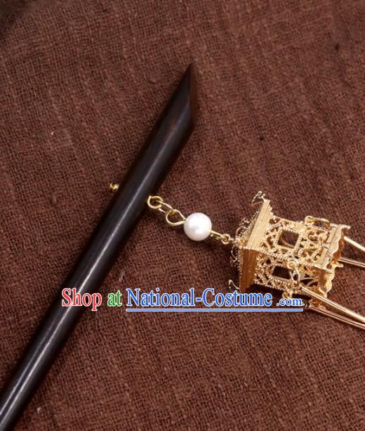 China Handmade Cheongsam Golden Lantern Hair Accessories Ebony Hair Stick Classical Wood Hairpin for Women