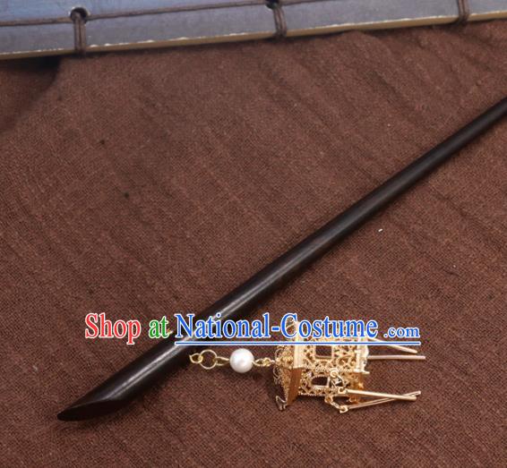 China Handmade Cheongsam Golden Lantern Hair Accessories Ebony Hair Stick Classical Wood Hairpin for Women