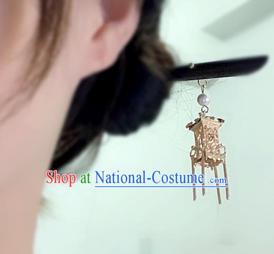 China Handmade Cheongsam Golden Lantern Hair Accessories Ebony Hair Stick Classical Wood Hairpin for Women