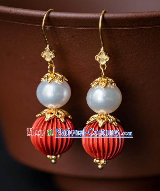 China Traditional Hanfu Cinnabar Earrings Ancient Qing Dynasty Ear Jewelry