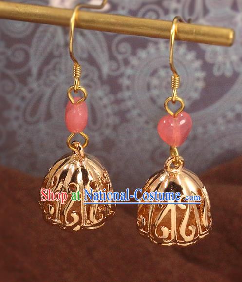 Handmade Chinese Hanfu Golden Lotus Seedpod Earrings Traditional National Ear Accessories