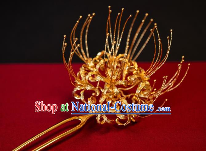 China Traditional Gilding Manjusaka Hair Accessories Tang Dynasty Hanfu Hair Clip Ancient Imperial Concubine Hairpin