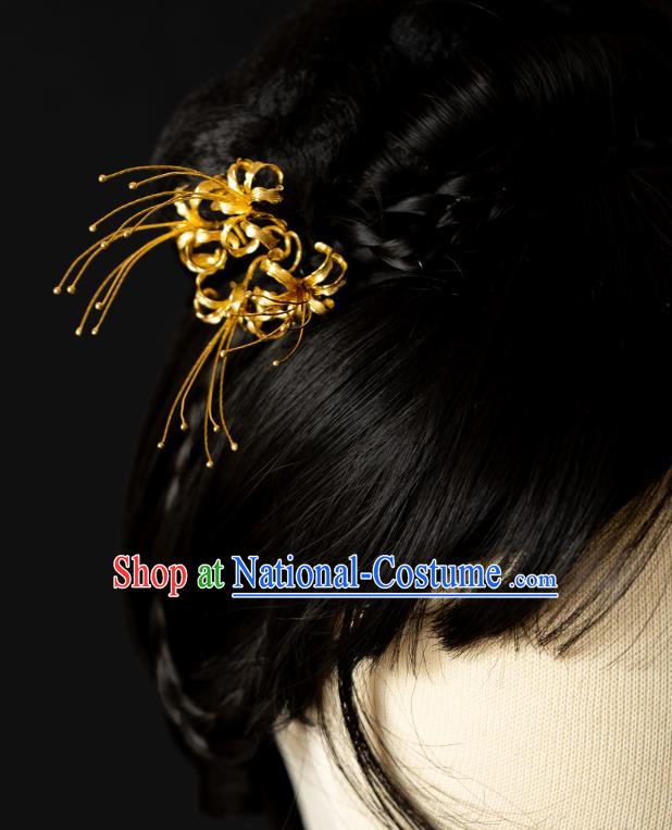 China Traditional Gilding Manjusaka Hair Accessories Tang Dynasty Hanfu Hair Clip Ancient Imperial Concubine Hairpin