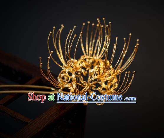 China Traditional Gilding Manjusaka Hair Accessories Tang Dynasty Hanfu Hair Clip Ancient Imperial Concubine Hairpin