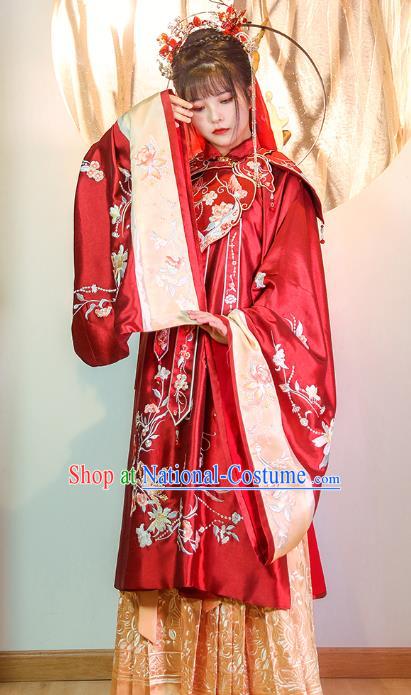 China Ancient Palace Princess Historical Clothing Ming Dynasty Embroidered Costumes Traditional Wedding Red Hanfu Dress