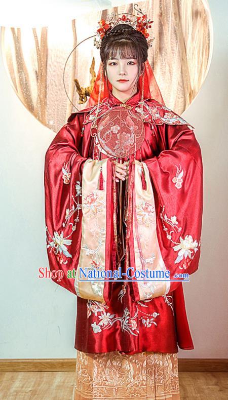 China Ancient Palace Princess Historical Clothing Ming Dynasty Embroidered Costumes Traditional Wedding Red Hanfu Dress