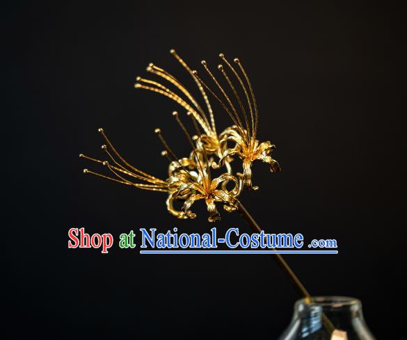 China Traditional Gilding Manjusaka Hair Accessories Tang Dynasty Hanfu Hair Clip Ancient Imperial Concubine Hairpin