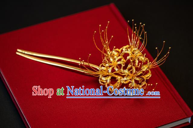 China Traditional Gilding Manjusaka Hair Accessories Tang Dynasty Hanfu Hair Clip Ancient Imperial Concubine Hairpin