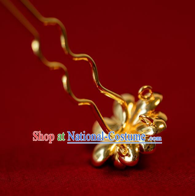 China Tang Dynasty Hanfu Little Hair Clips Ancient Princess Pearl Hairpin Traditional Gilding Lotus Hair Accessories