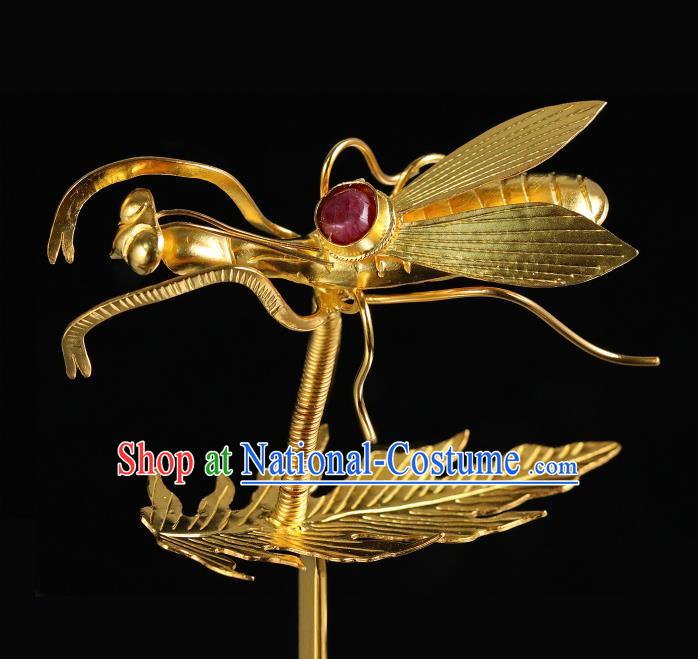 China Traditional Golden Mantis Hair Accessories Handmade Ming Dynasty Hanfu Hair Stick Ancient Empress Hairpin for Women