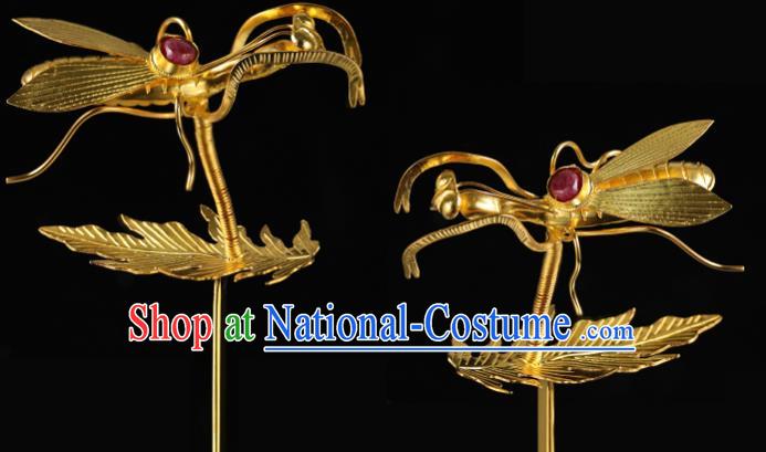 China Traditional Golden Mantis Hair Accessories Handmade Ming Dynasty Hanfu Hair Stick Ancient Empress Hairpin for Women