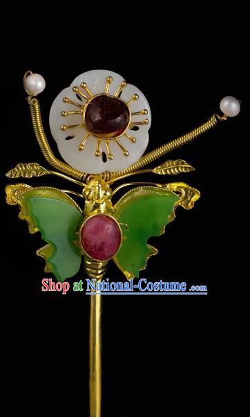 China Traditional Green Butterfly Hair Accessories Handmade Ming Dynasty Hanfu Hair Stick Ancient Empress Plum Blossom Hairpin for Women