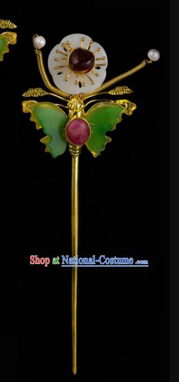 China Traditional Green Butterfly Hair Accessories Handmade Ming Dynasty Hanfu Hair Stick Ancient Empress Plum Blossom Hairpin for Women